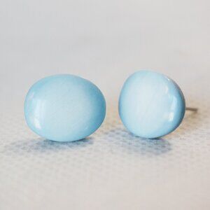 Light Blue Oval Button Stud Earrings